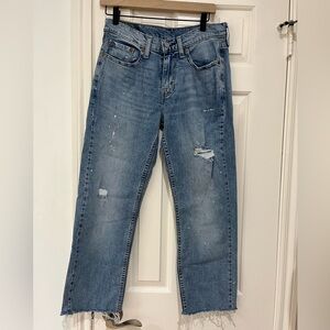Levi's Vintage Blue Straight-Leg Denim Jeans with Distressed Raw Hem size 29